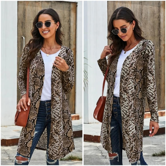 Snakeskin Open Front Longline Cardigan - Picture 5 of 6
